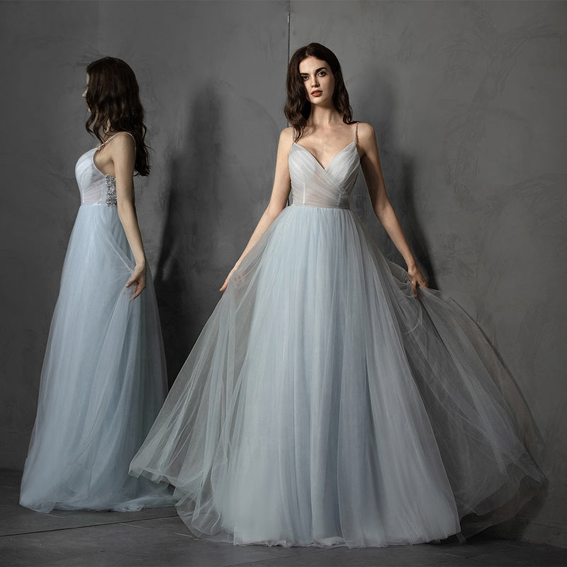 2022 New Elegant Sweetheart Sling Lace Sexy Prom Evening Dress Blue Dress