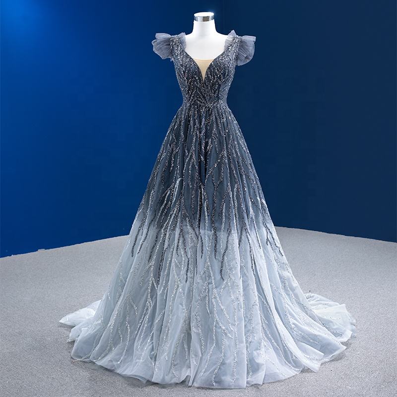 Gray Gradient Color Sequins Bridal Evening Party Prom Dresses