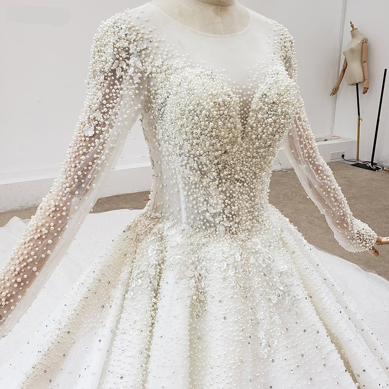 Heavy Beading Elegant Long Sleeve Bridal Gowns Wedding Dress - Image 7