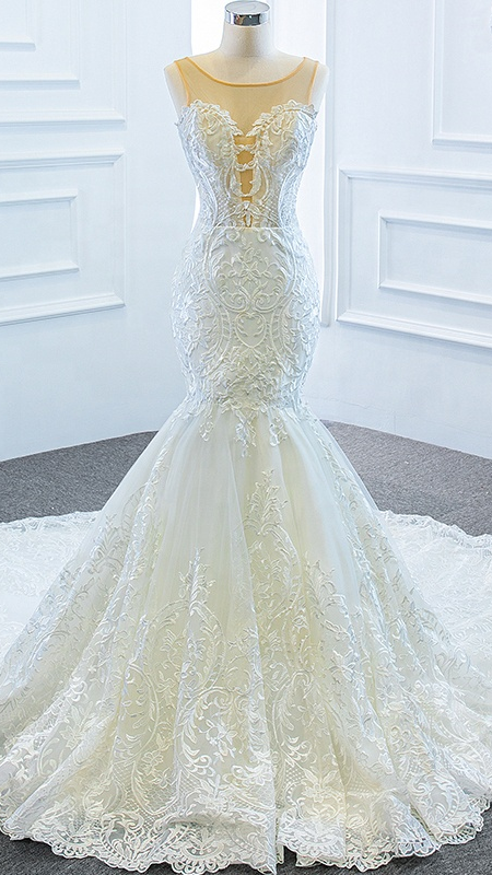 lace wedding dresses with detachable shawl sweetheart rhinestone mermaid wedding dresses - Image 2