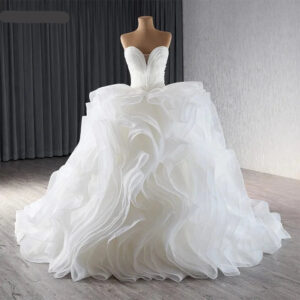 Ruffle Train Wedding Dress Spaghetti Straps Bridal Gown Sweetheart Neckline Bridal Dress