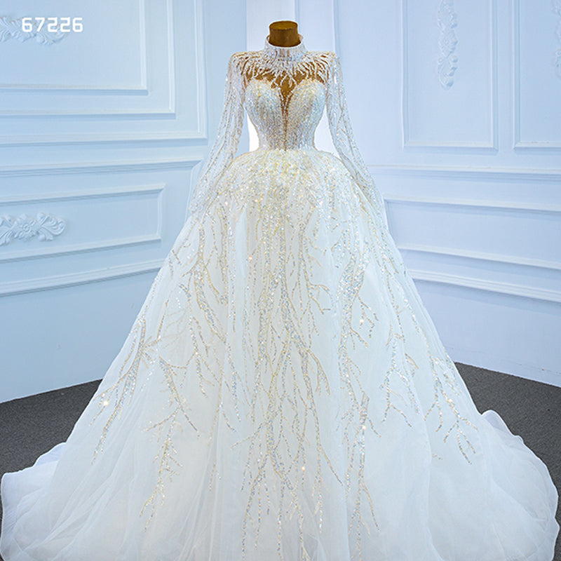 White Luxury Wedding Dress Bridal Gown Long Sleeve Wedding Dress
