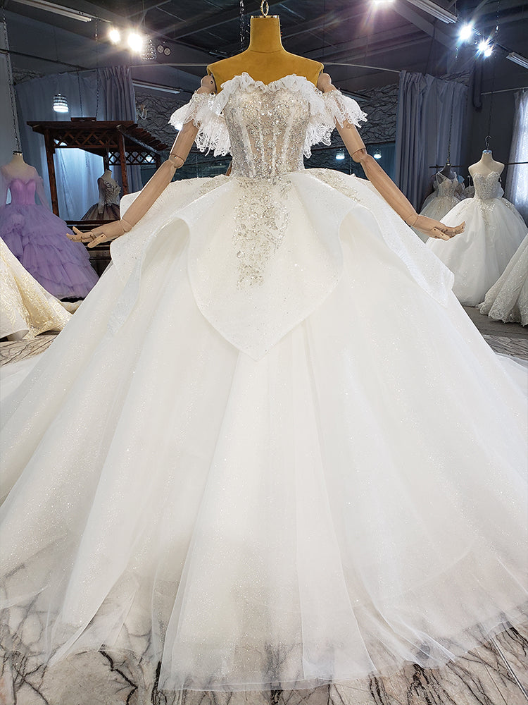 Off Shoulder Elegant Heavy Beading Bridal Gowns Wedding Dress