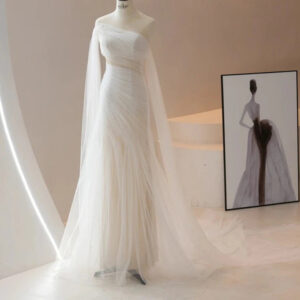 Vintage Tulle Fabric Ruffle Wedding Formal Gowns Dresses