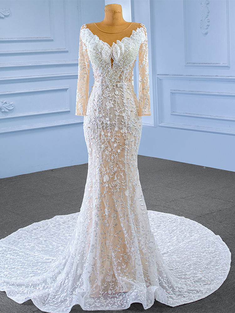 Trailing Wedding Dress New Deep V-Neck Lace Backless Sexy Bridal Gown - Image 2