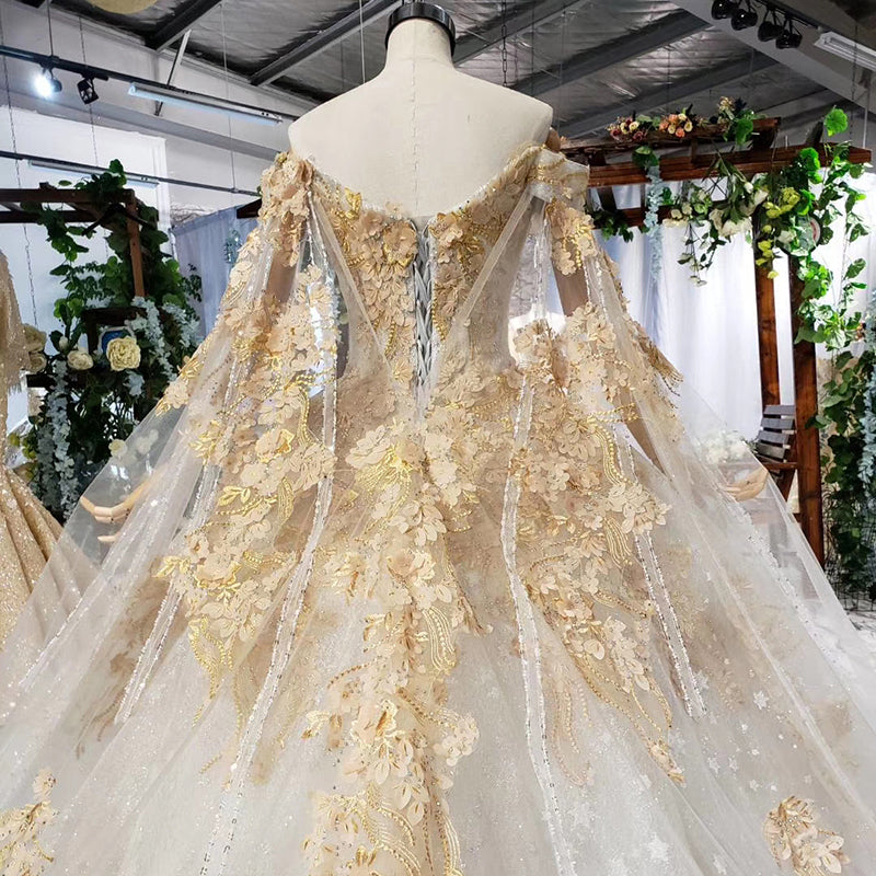 Luxurious Lace Illusion Off Shoulder Wedding Dress Bridal Gown - Image 7