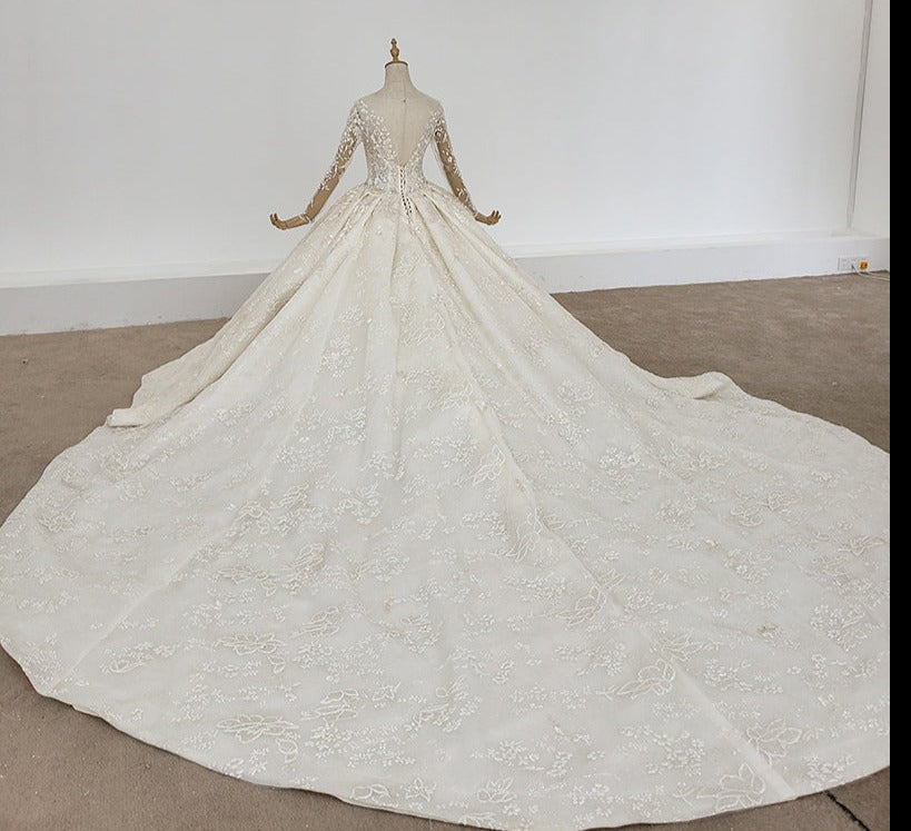 Appliqued Lace Long Sleeve Bridal Gowns Wedding Dress - Image 5