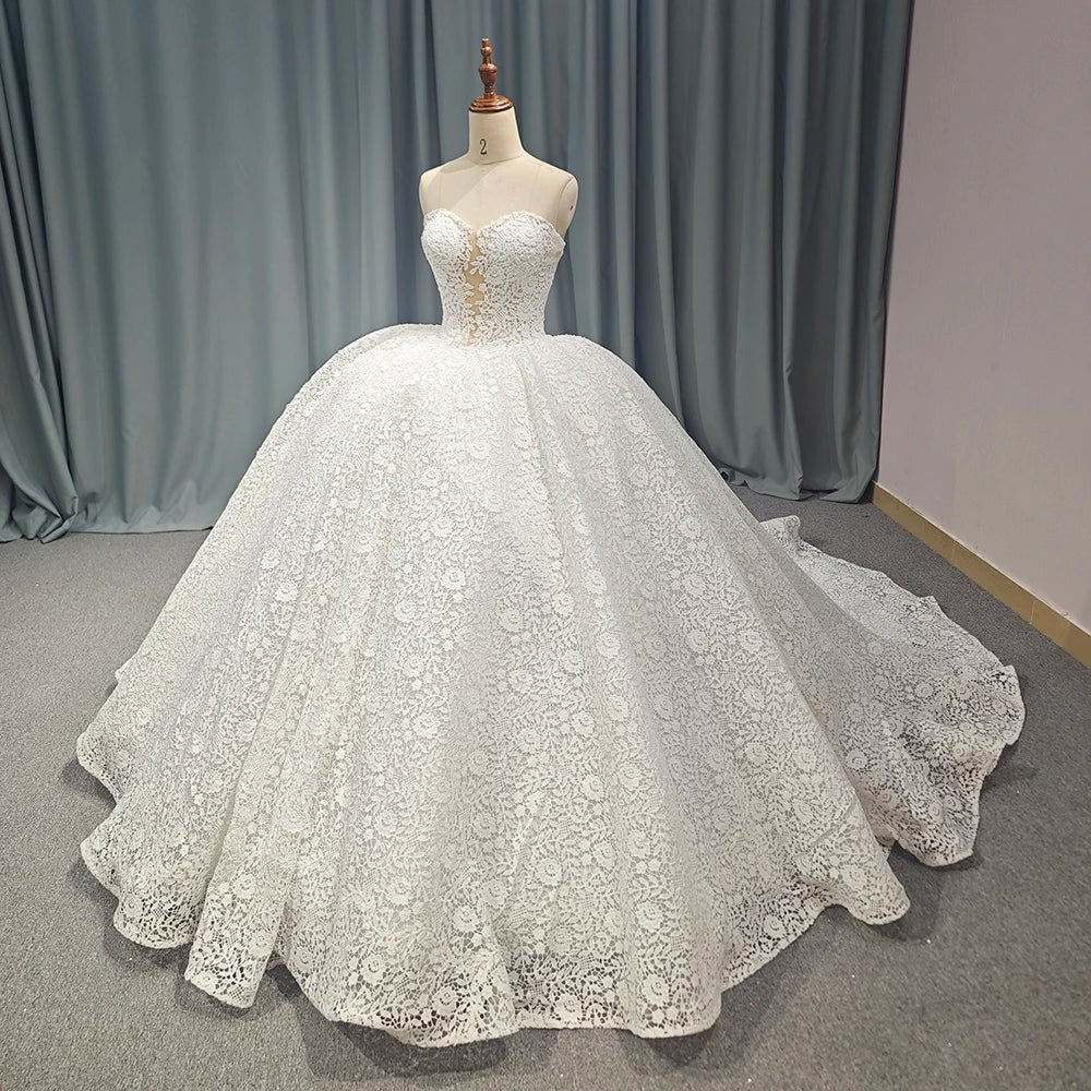 Luxury Lace White Dress Embroidery Wedding Dress Bridal Gown Detachable Sleeves Wedding Dress - Image 6