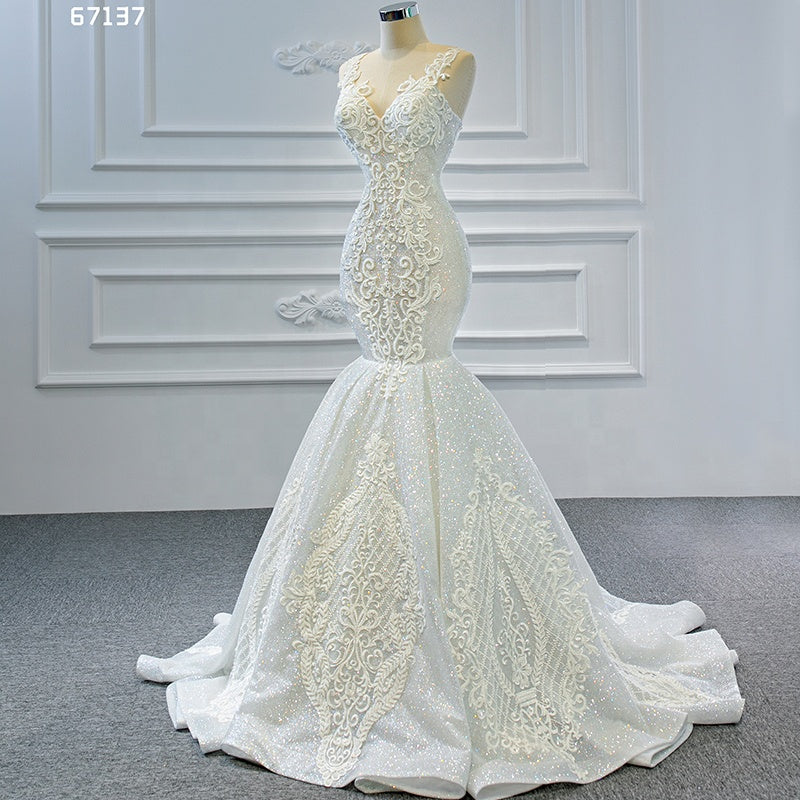 Mermaid Lace Applique Ivory Wedding Dress Bridal Dresses