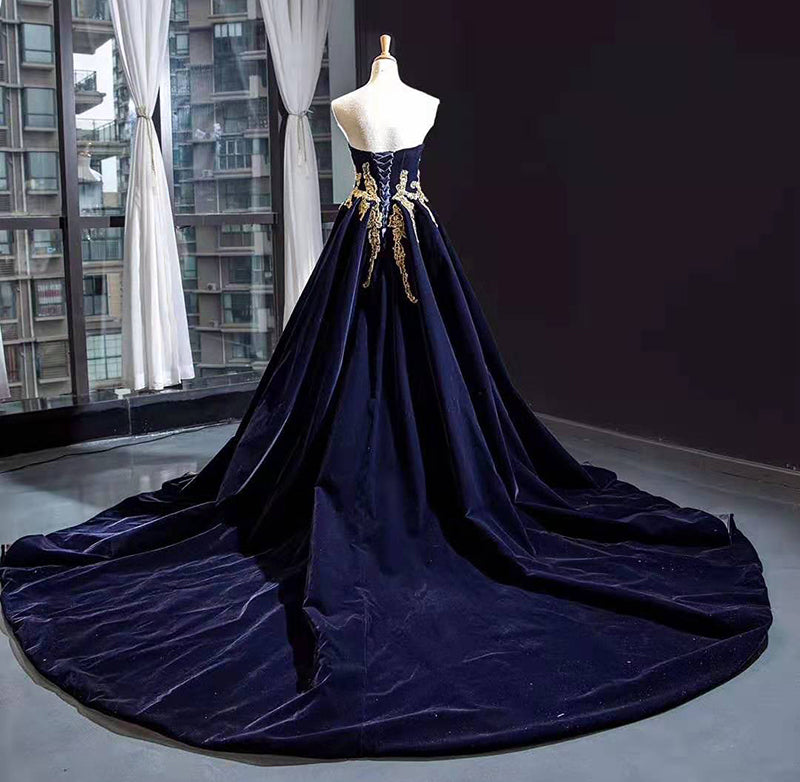 Real luxury high quality gold applique with belt empire waist hot selling evening dresses - Image 6