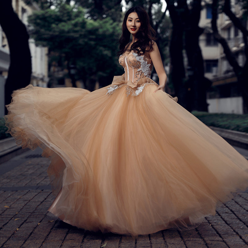 sweetheart dress long gown applique lace sexy flower pattern dress evening gown - Image 3