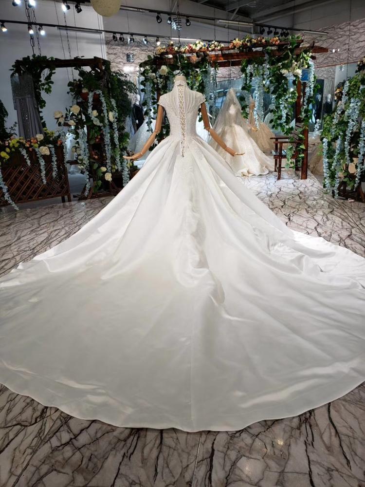 high neck cap sleeves satin cinderella luxury wedding gowns - Image 5