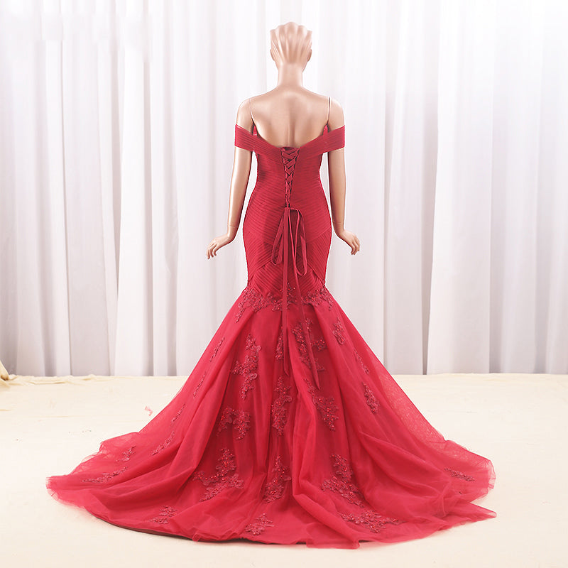 evening gowns red new luxury off shoulder mermaid evening dresses luxury - Image 7