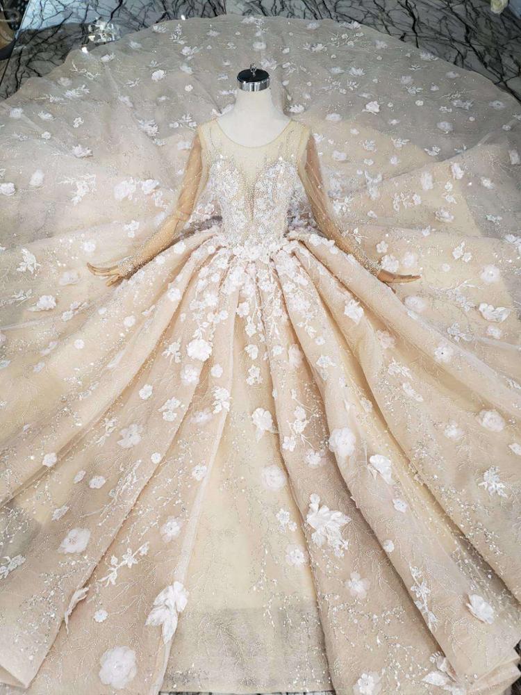 beautiful long sleeves 3d flower applique elegant lady's wedding dress - Image 6