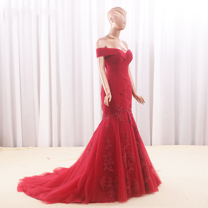evening gowns red new luxury off shoulder mermaid evening dresses luxury - Image 6