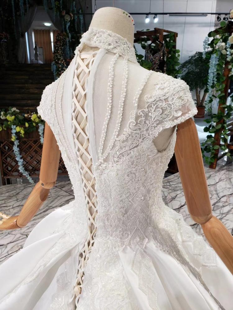 high neck cap sleeves satin cinderella luxury wedding gowns - Image 8