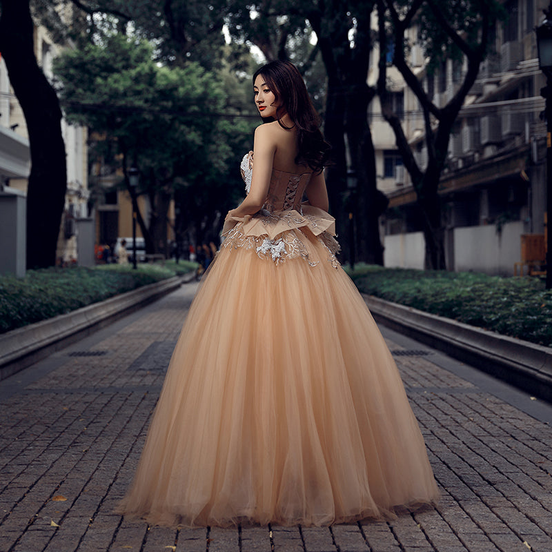 sweetheart dress long gown applique lace sexy flower pattern dress evening gown - Image 4