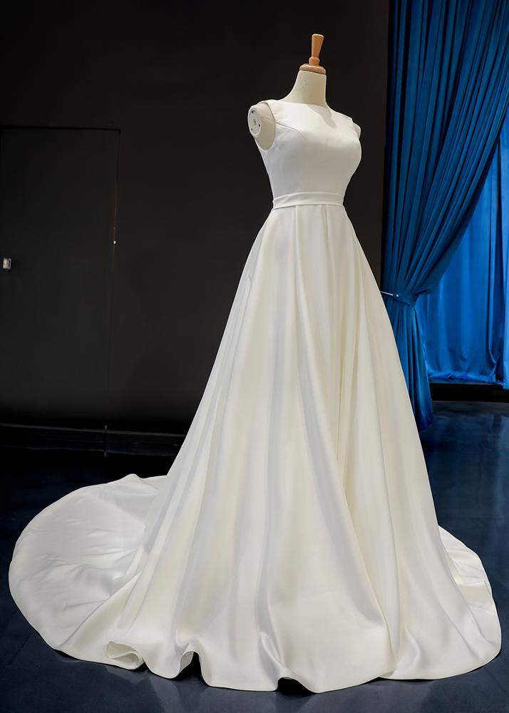 high quality fabric real wedding gown sleeveless satin wedding dress
