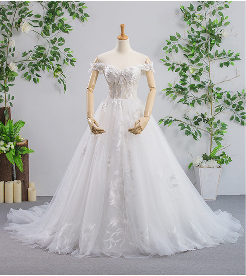 real off  shoulder ball gowns ivory bridal dress glamorous and elegant dress