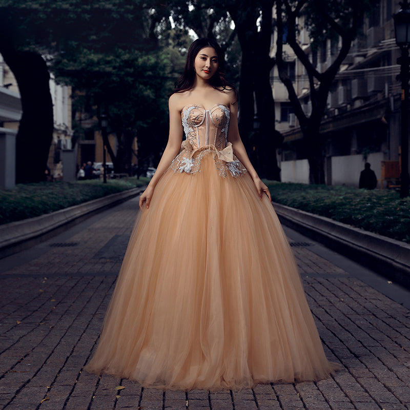 sweetheart dress long gown applique lace sexy flower pattern dress evening gown