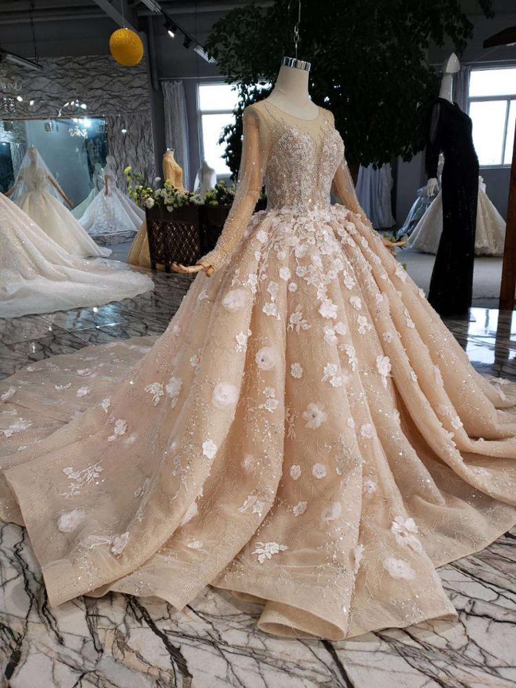 beautiful long sleeves 3d flower applique elegant lady's wedding dress - Image 5