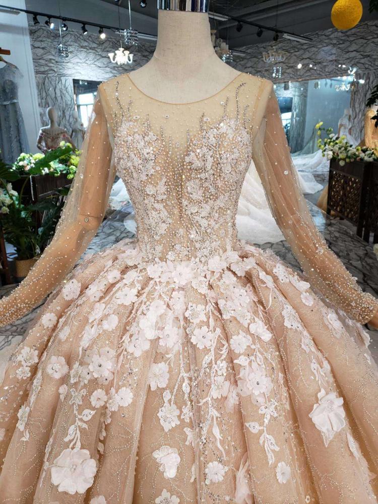 beautiful long sleeves 3d flower applique elegant lady's wedding dress - Image 2