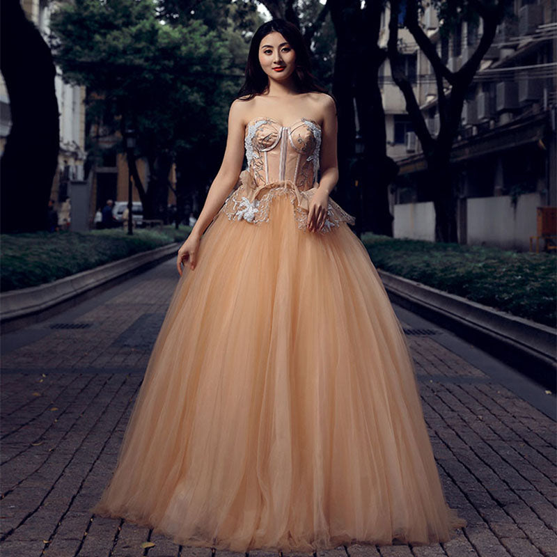 sweetheart dress long gown applique lace sexy flower pattern dress evening gown - Image 7