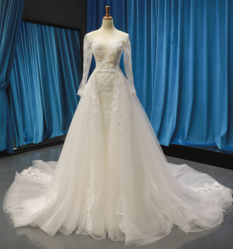 real elegant long sleeves wedding gown white mermaid dress bridal gowns lace wedding gown