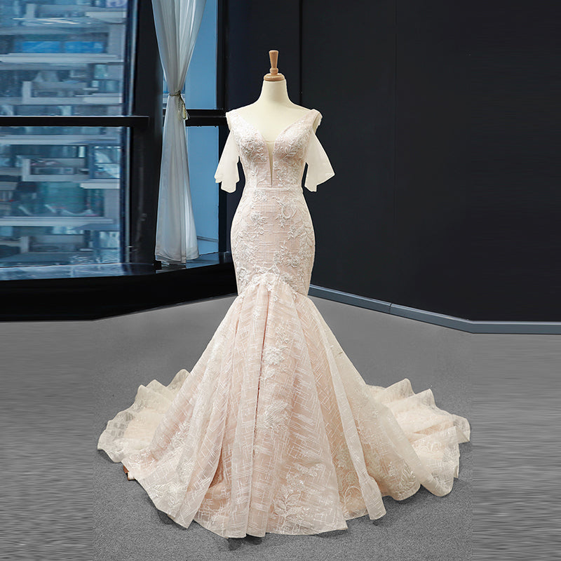 tulle mermaid bridal gown wedding dress with detachable sleeve wedding dress lace