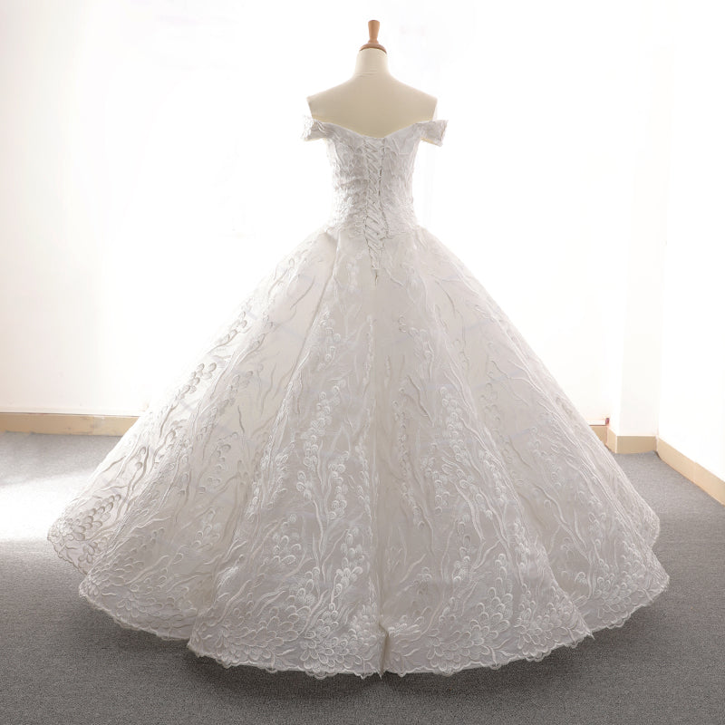 high quality luxury elegant v neck off shoulder white ball gown wedding dress - Image 7