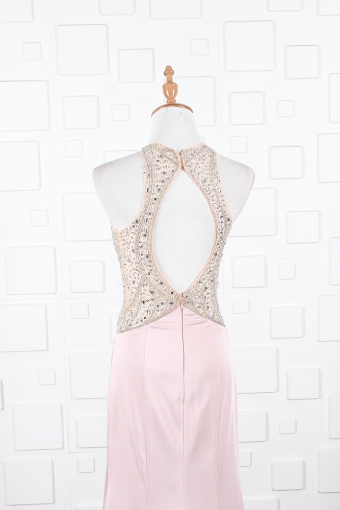 Pink Halter Necklace Beading Sheath Evening Dresses - Image 8