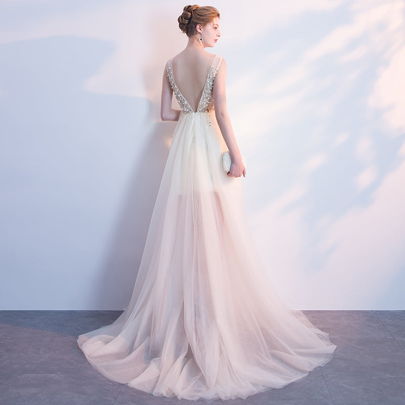 v neck beaded lace evening dress patterns long evening gown - Image 5