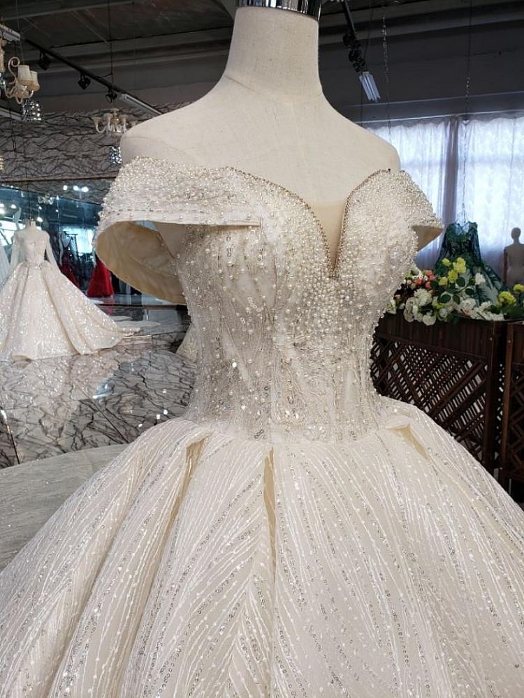 real elegant heavy beaded v neck off shoulder wedding dresses with long train