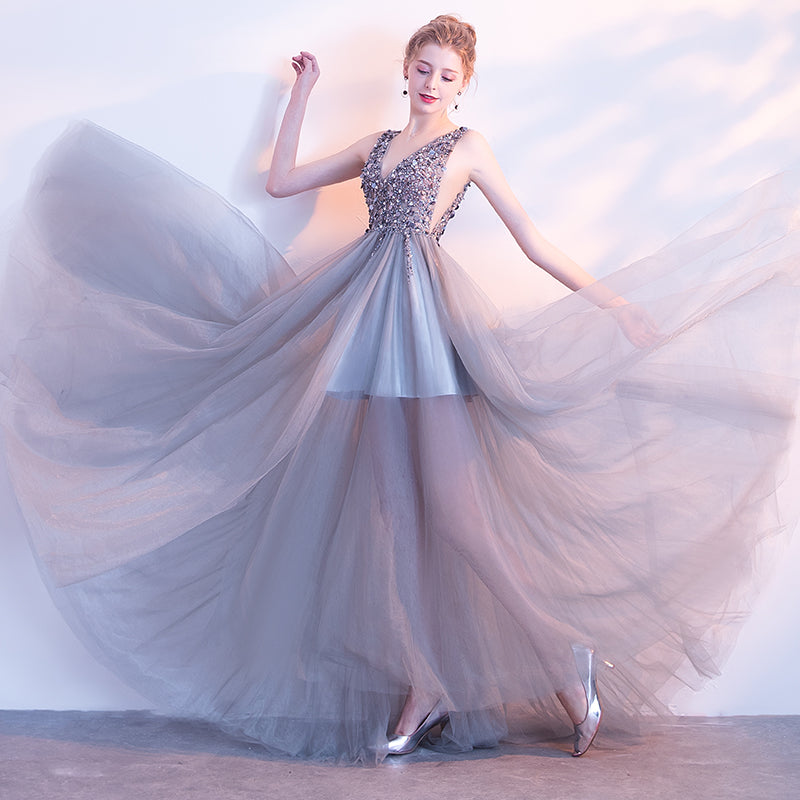 v neck appliques china custom made long prom evening gown dress - Image 2