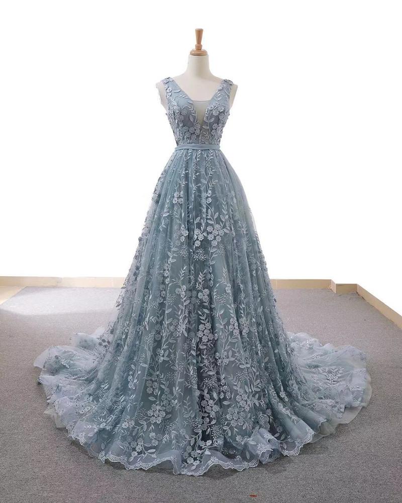 real sexy blue v neck late design long evening prom gown