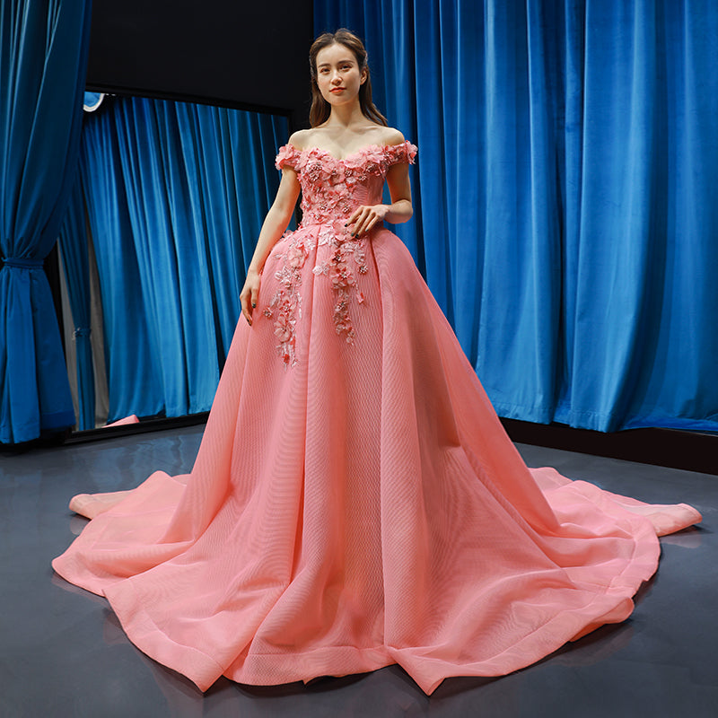 big tail off shoulder party fashion dress 3d flower pattern new luxury evening dresses