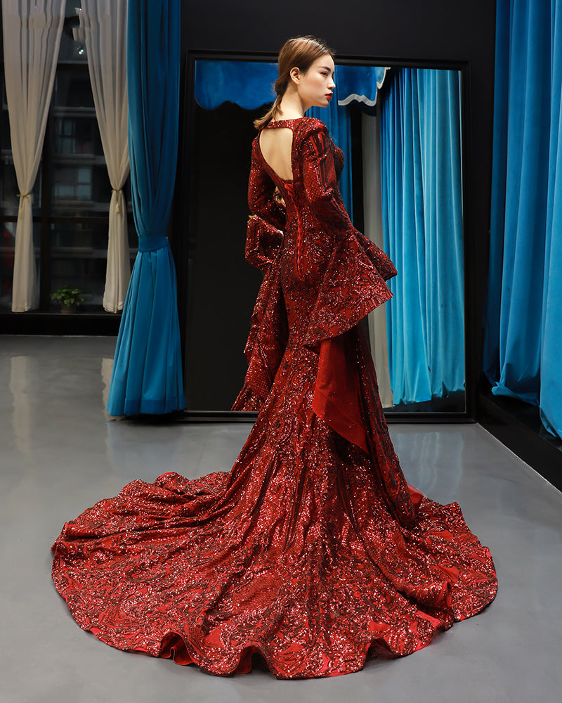 V-neck long puffy sleeves sexy red new arrival spring special mermaid evening dresses - Image 6