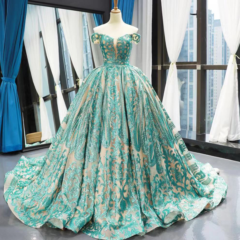 Real high quality luxury pattern sequin luxury evening dresses elegant off shoulder