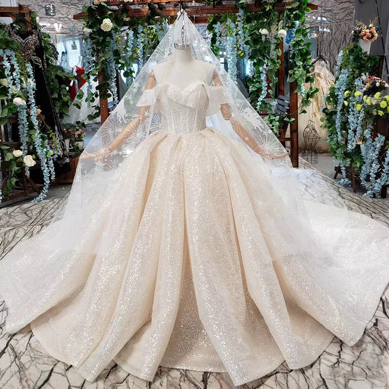luxurious pleat wedding gowns long train - Image 3