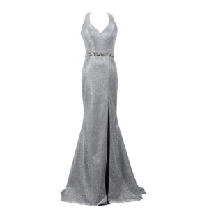 woman sexy vintage halter neck open leg slit cocktail party dress