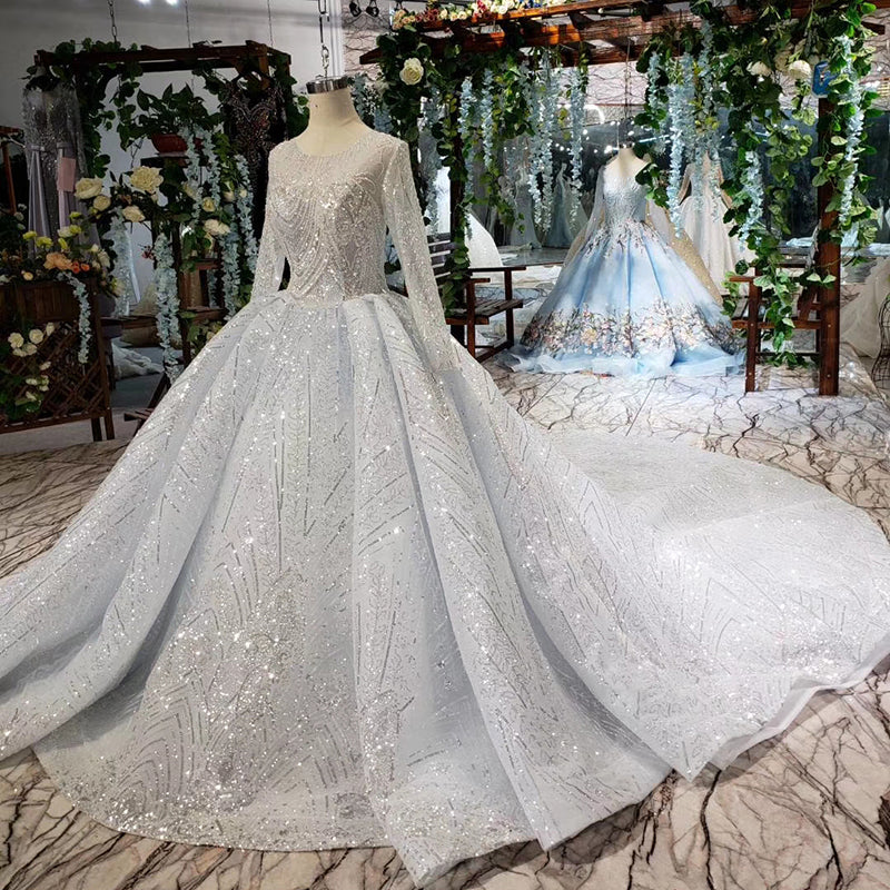 sexy lace wedding dresses  o neck long sleeves bridal