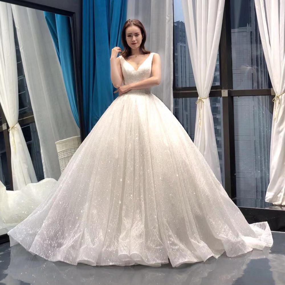 v neck elegant long train lace fashion wedding gown bridal dress