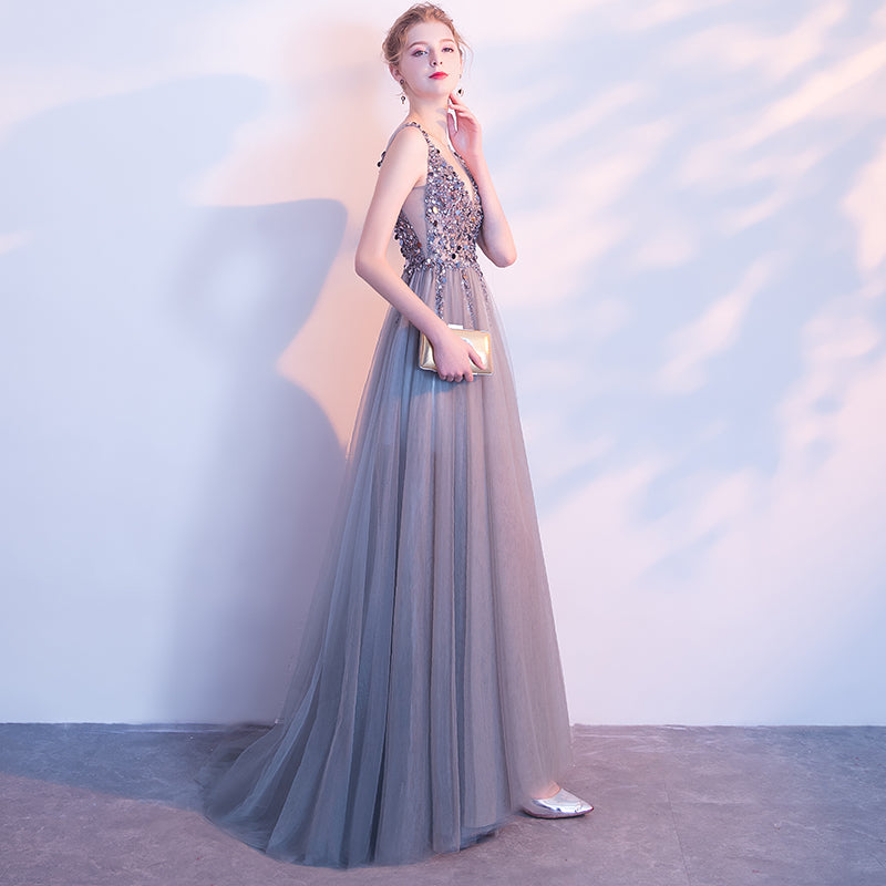 v neck appliques china custom made long prom evening gown dress - Image 4