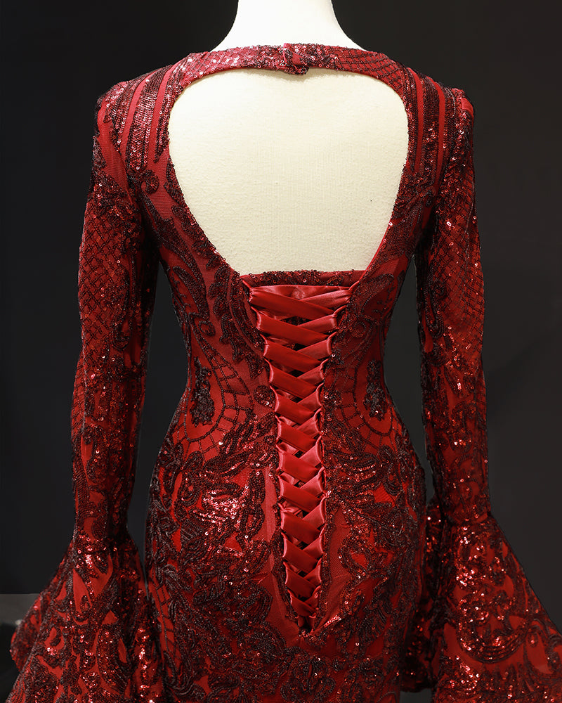 V-neck long puffy sleeves sexy red new arrival spring special mermaid evening dresses - Image 7