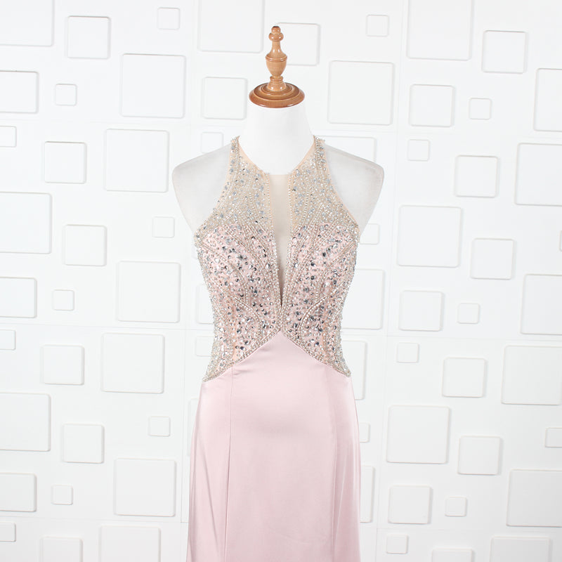 Pink Halter Necklace Beading Sheath Evening Dresses - Image 7