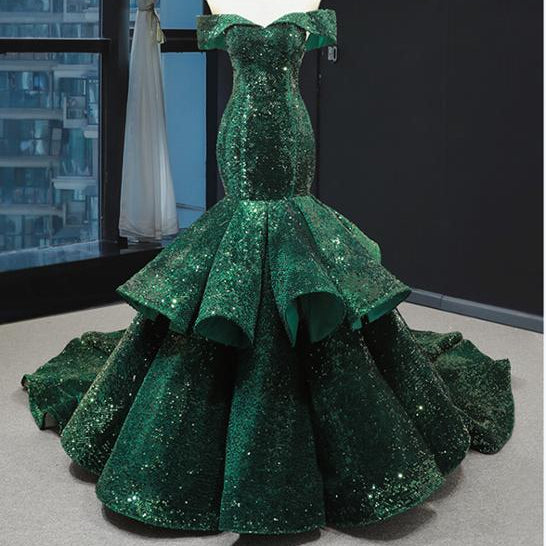 adult birthday party dresses mermaid evening dresses cut sequin green evening gowns - Image 4