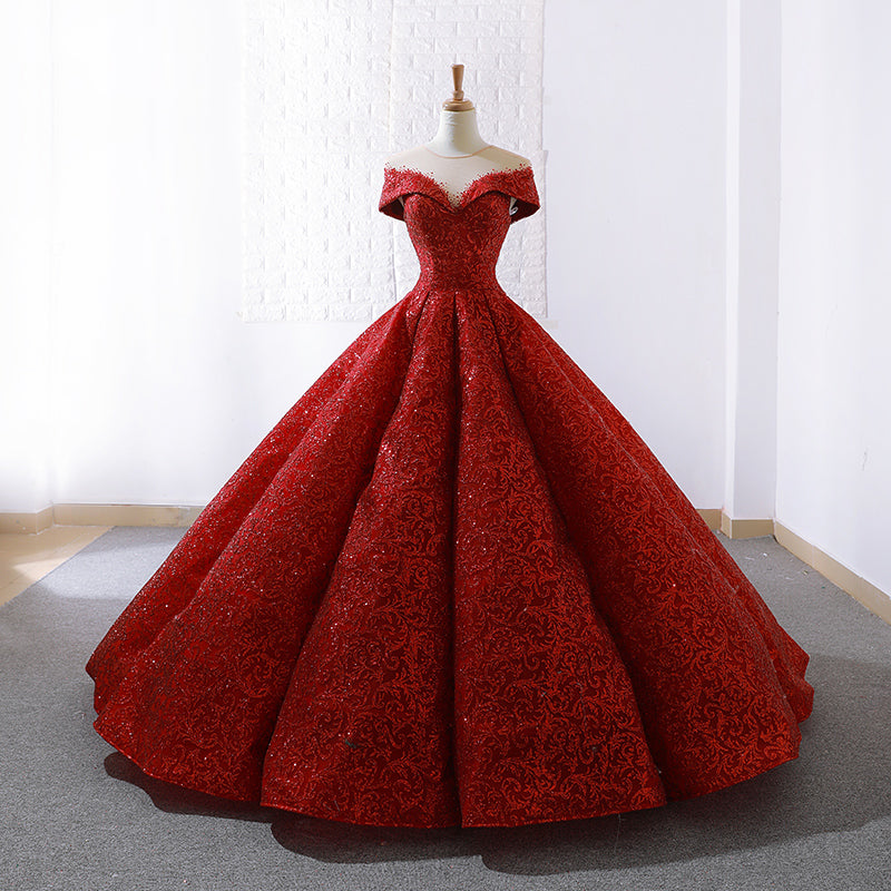 O-neck elegant pleat lace up button back ball gown red high quality evening dresses