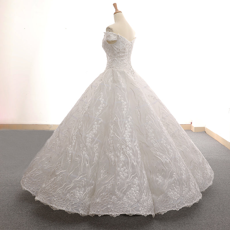 high quality luxury elegant v neck off shoulder white ball gown wedding dress - Image 6