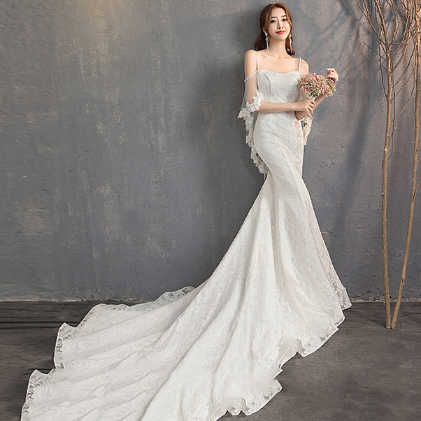 elegant ivory wedding gown beaded long train bride wedding dresses