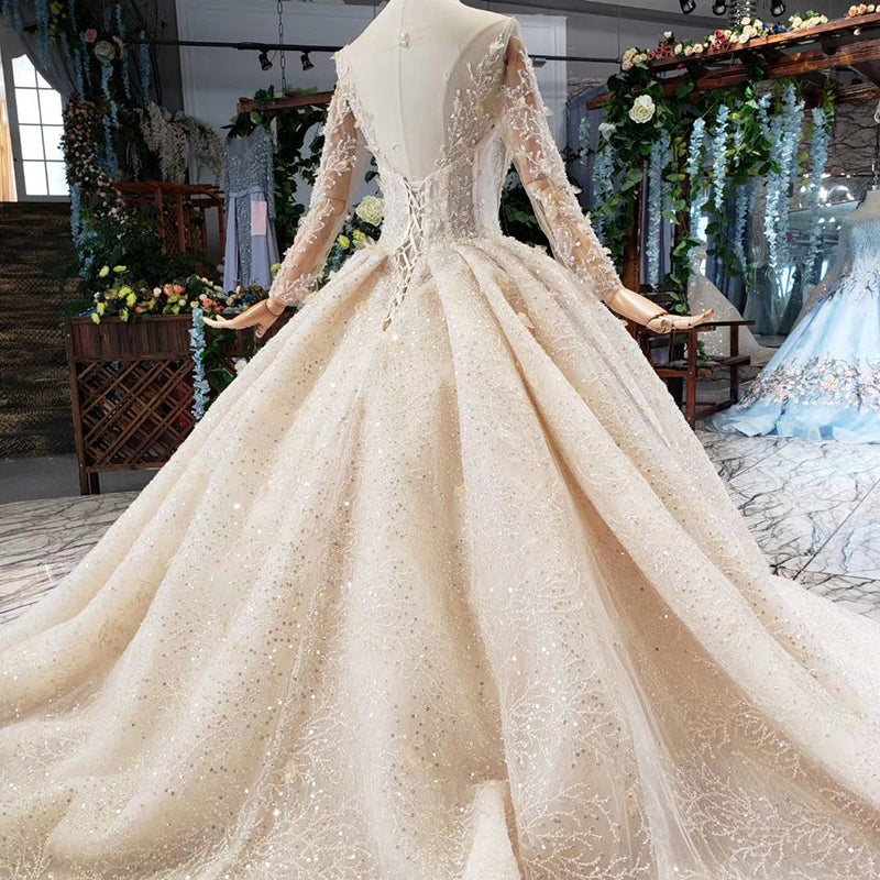 Long Sleeve Bridal Gown Lace Wedding Dress Ball Gown - Image 5